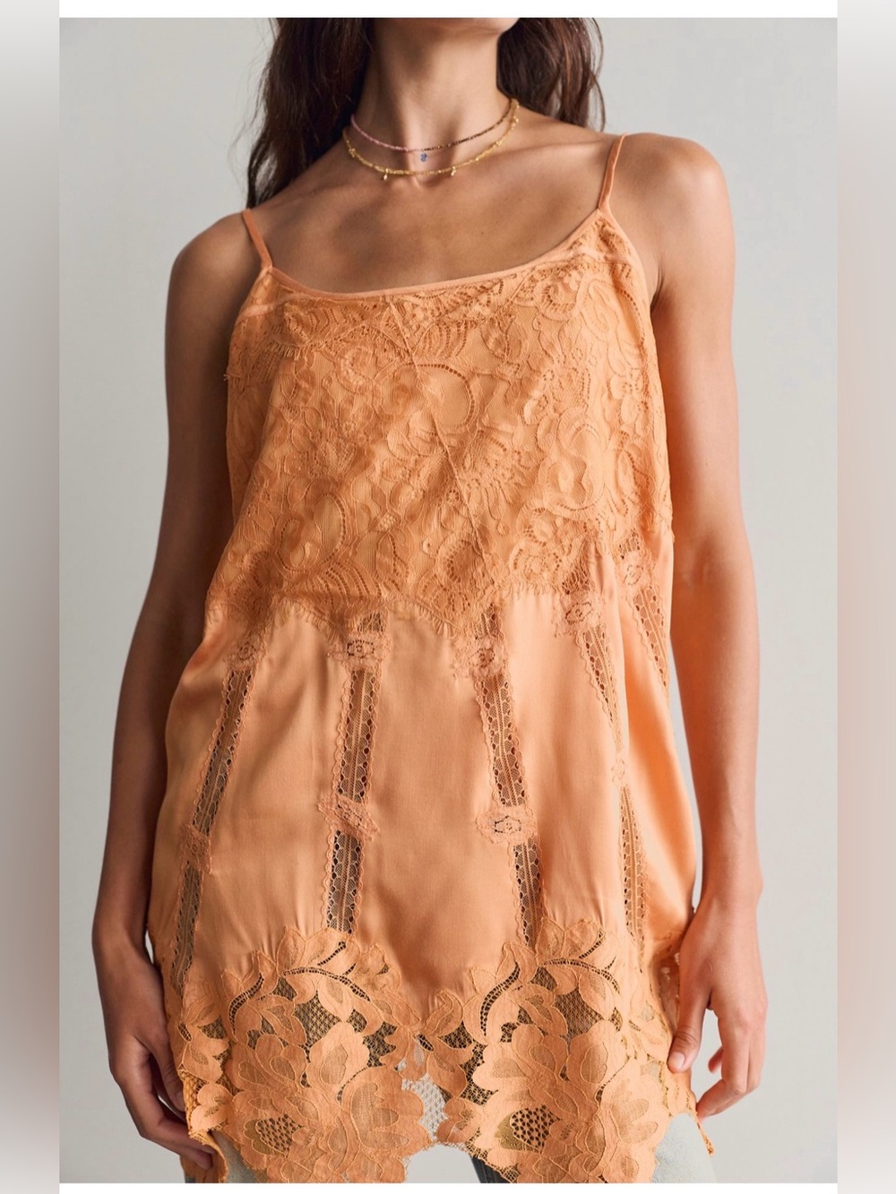 Free People Orange Lace-Trim Slip Dress